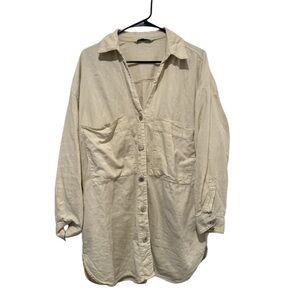 NWOT zara oversized linen button up tunic top, size XS